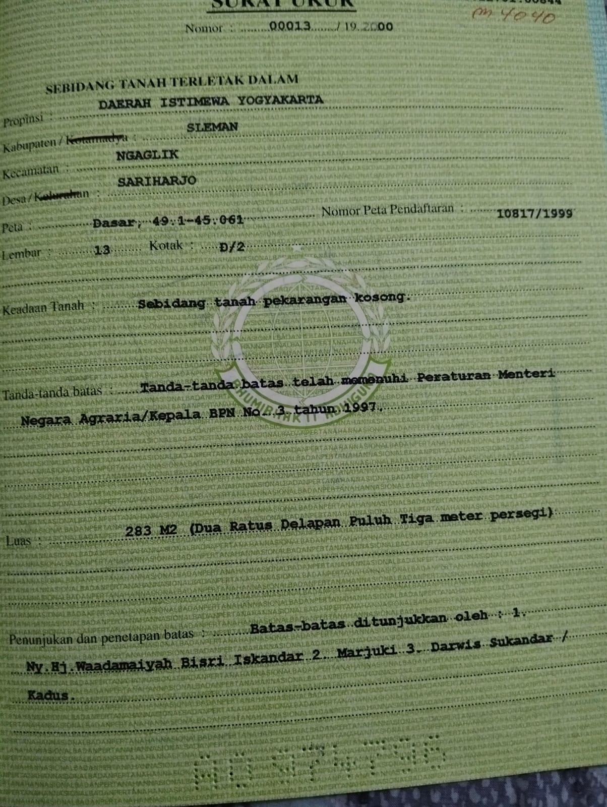Tanah dijual  Jl palagan km 10 Pasar rejondani ke barat 300 m