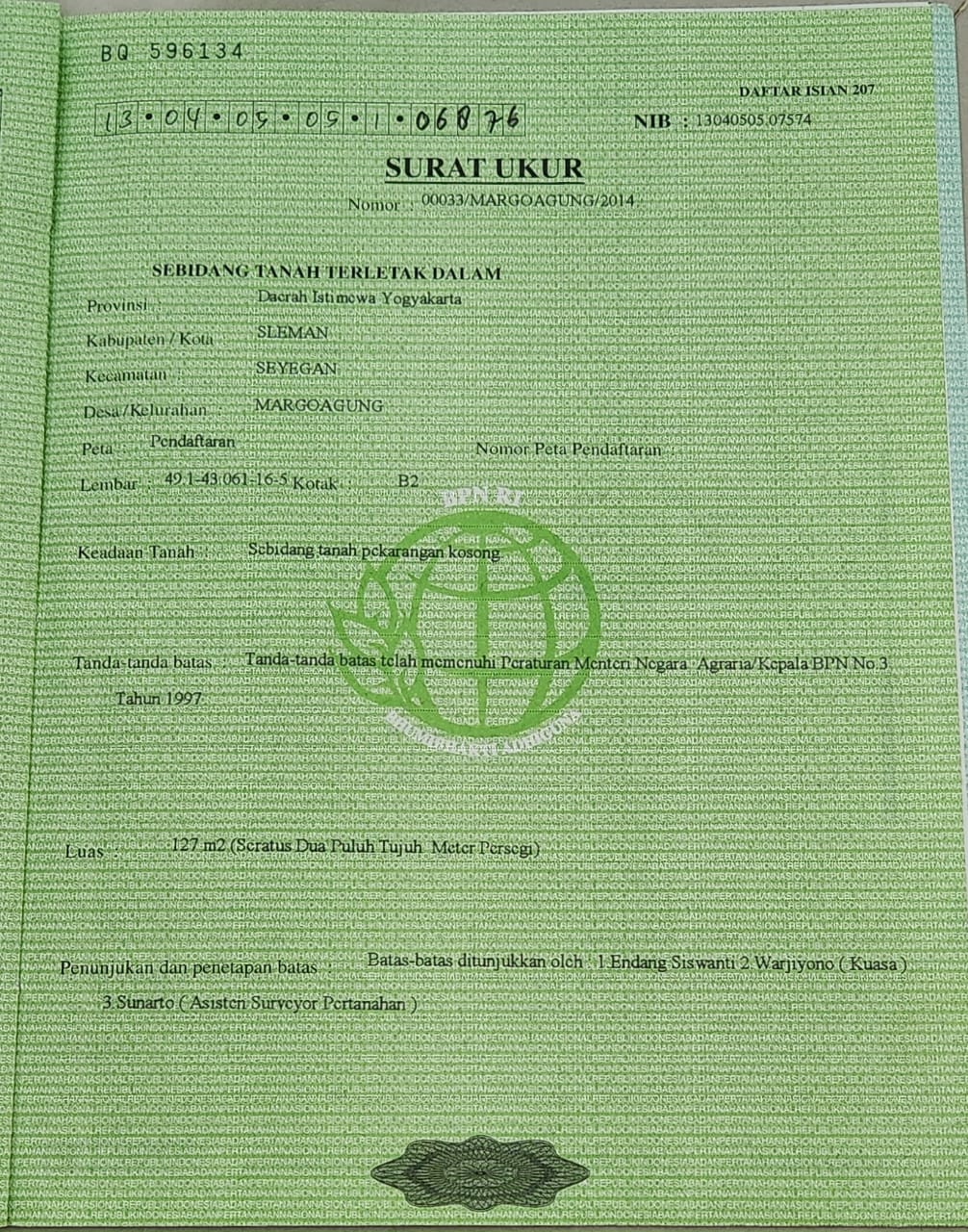 Dijual tanah, lokasi Margoagung, Seyegan, Sleman